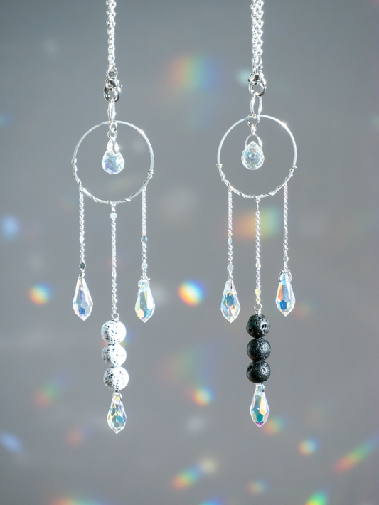 Decoratie zonnevanger autospielhanger zilver met lavasteentjes en kristal