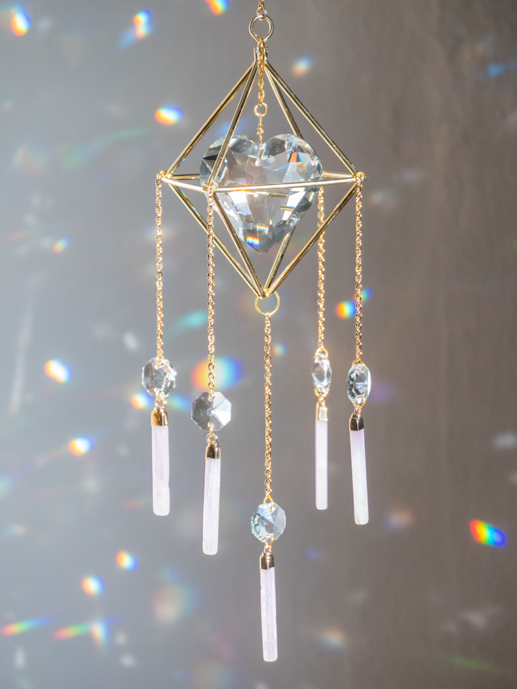 Suncatcher met kristallen hart en edelsteen