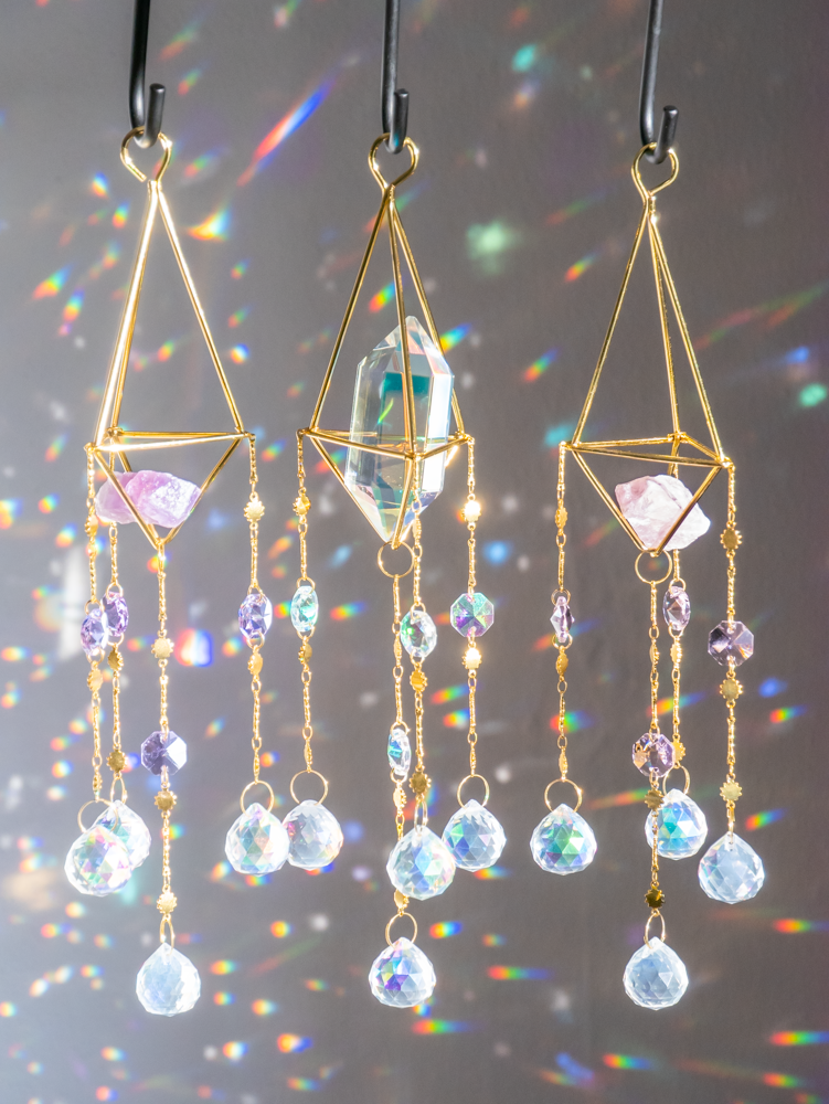 Suncatchers edelstenen amethist, angel aura kwarts en rozenkwarts