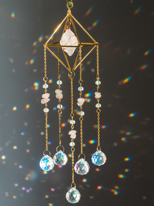 Zonvanger rozenkwarts met feng shui kristallen