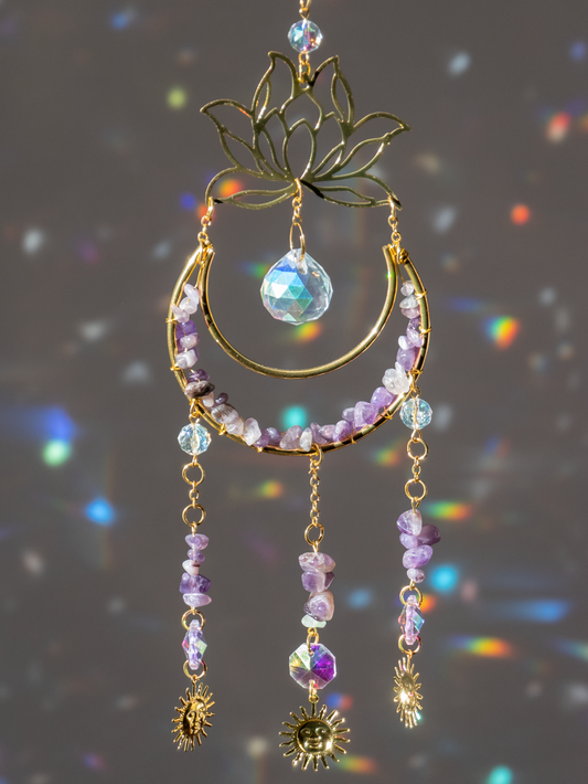 Amethist maanhanger met lotusbloem
