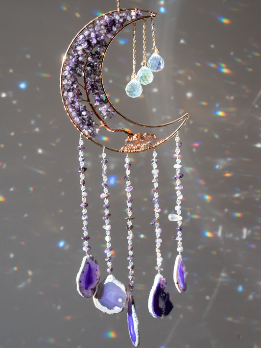 Maanhanger levensboom amethist en agaat en raamkristal