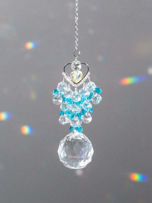 raamkristal raamhanger met blauw en hartje