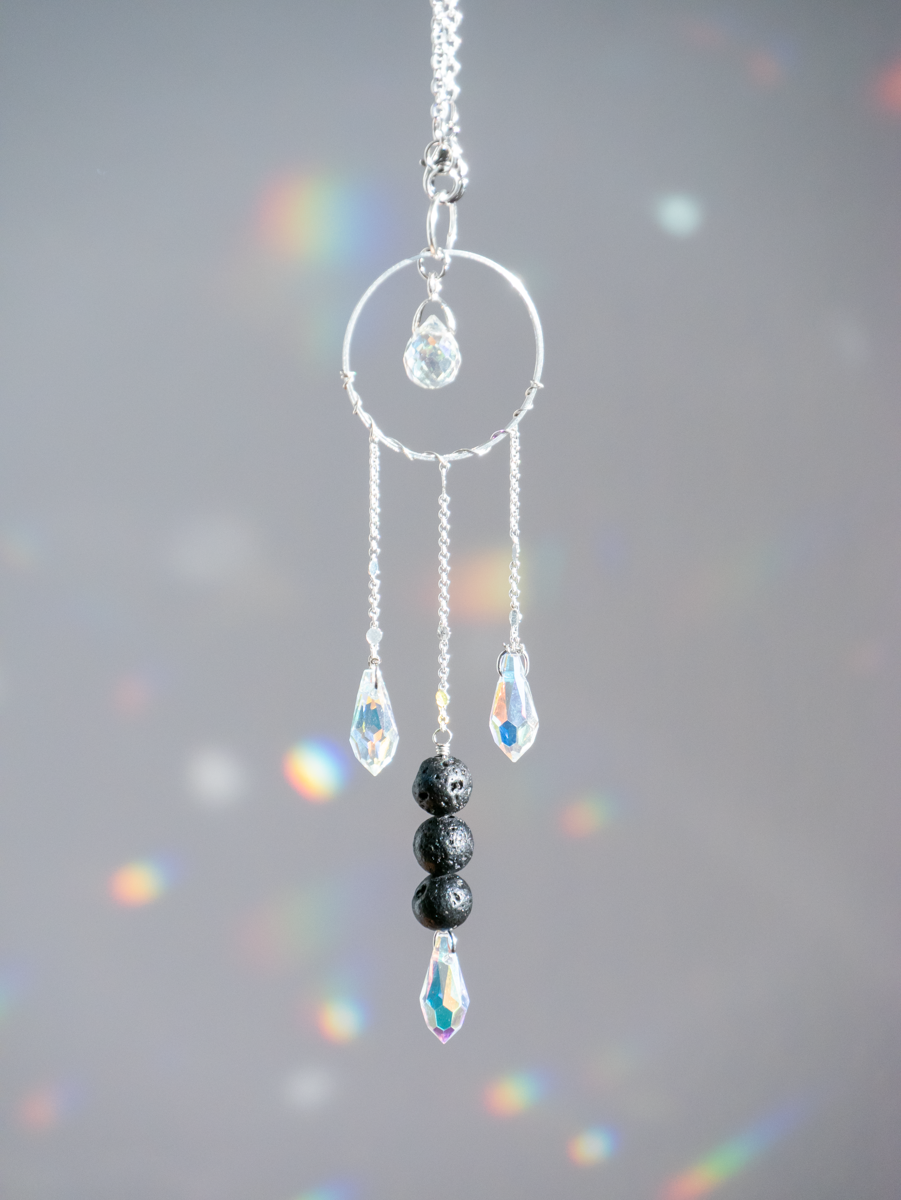 Autospiegeldecoratie autospiegelhanger zonnevanger met kristal en lavasteentjes voor etherische olie