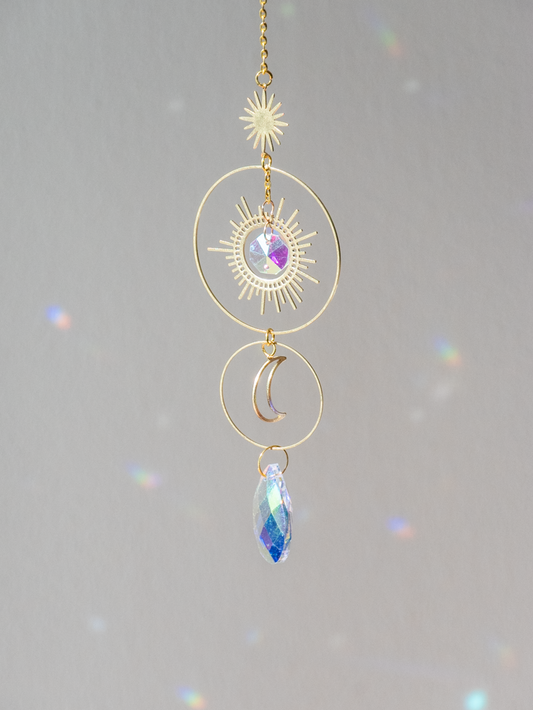 Raamhanger met raamkristal zon en maan goud