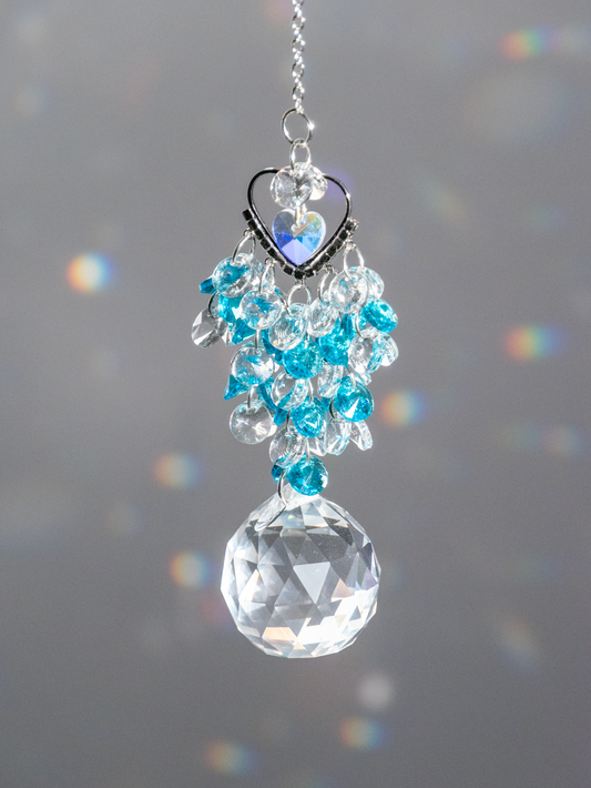 raamkristal raamhanger met blauw en hart