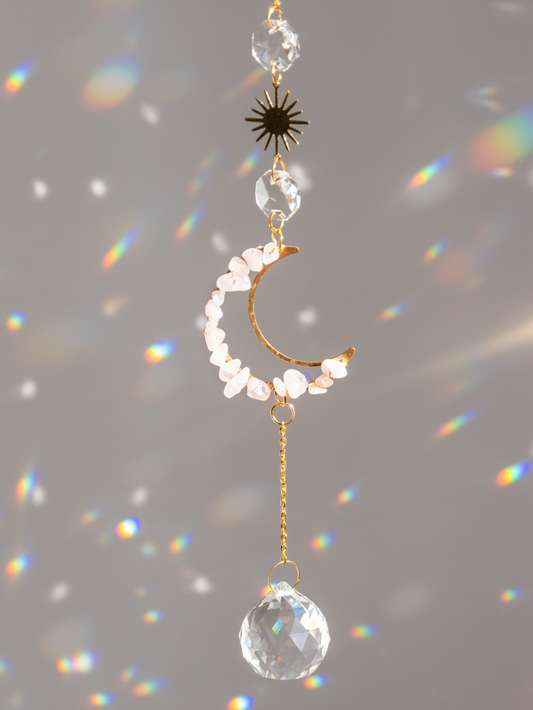 Maanhanger rozenkwarts met raamkristal
